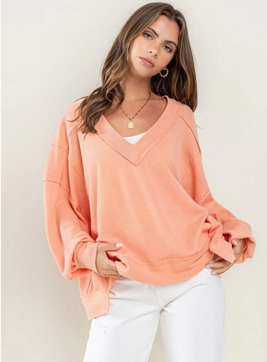 Peach Waffle Knit Top