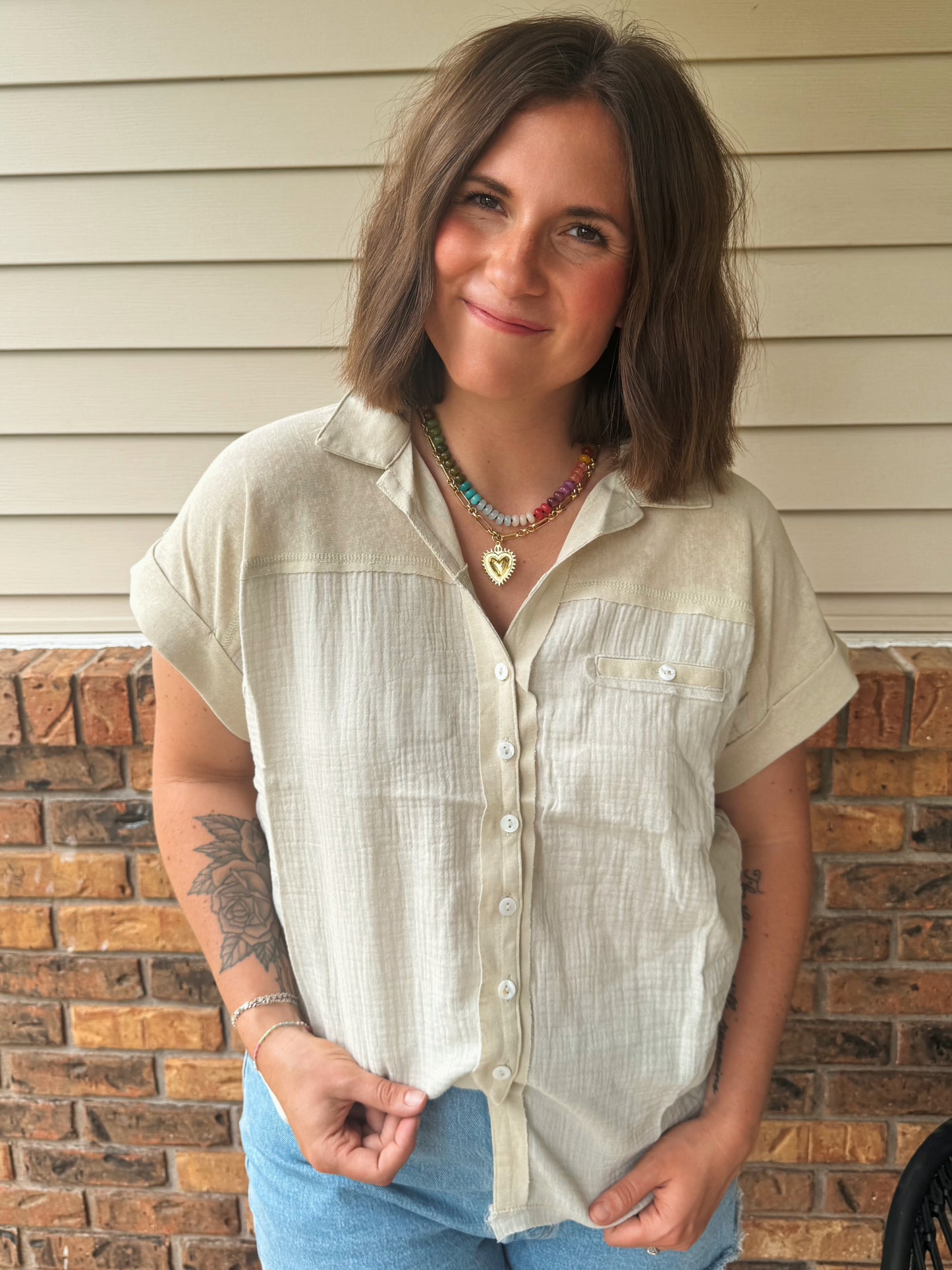 Beige Linen Button Down