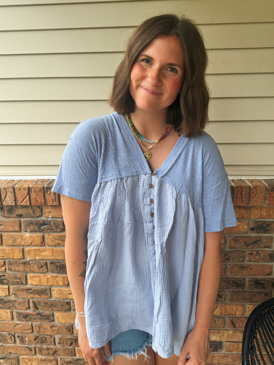 Periwinkle Waffleknit Button Top