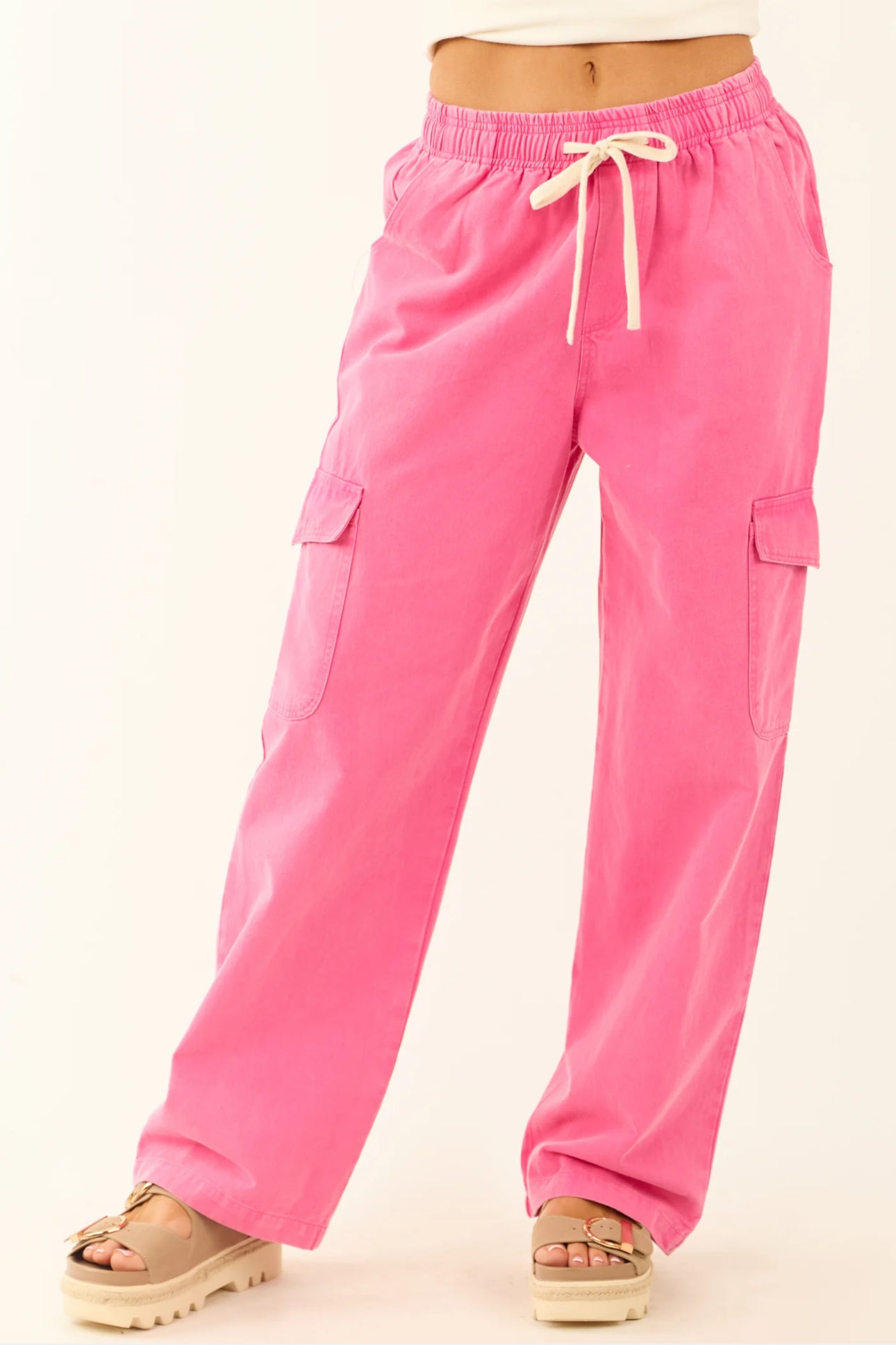 Pink Wide Leg Cargo Pants