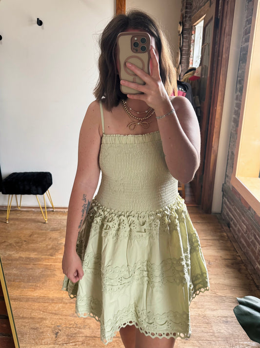 Sage Smocked Crochet Dress