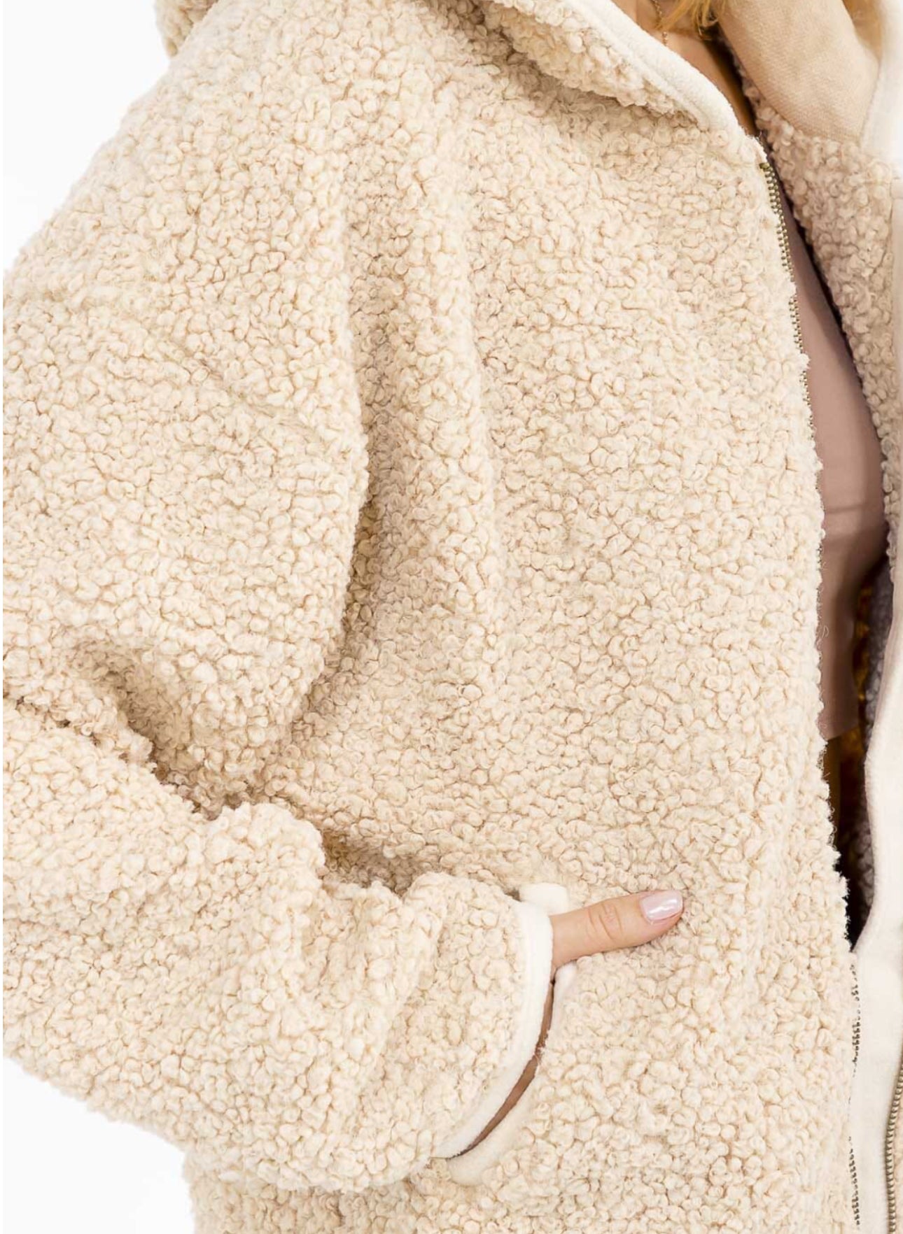 Taupe Hooded Sherpa Jacket