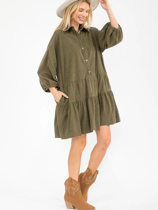 Olive Corduroy Dress