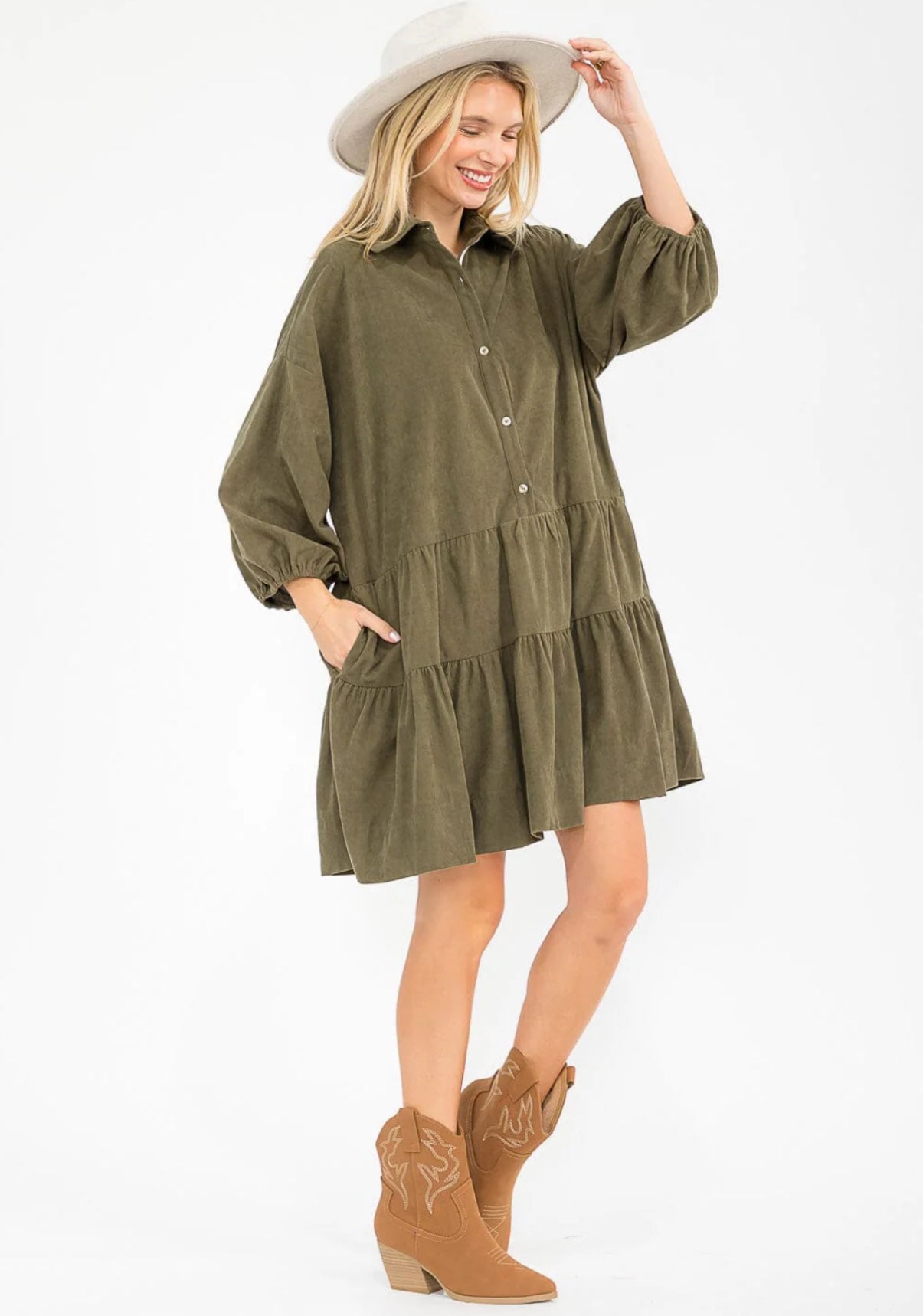 Olive Corduroy Dress