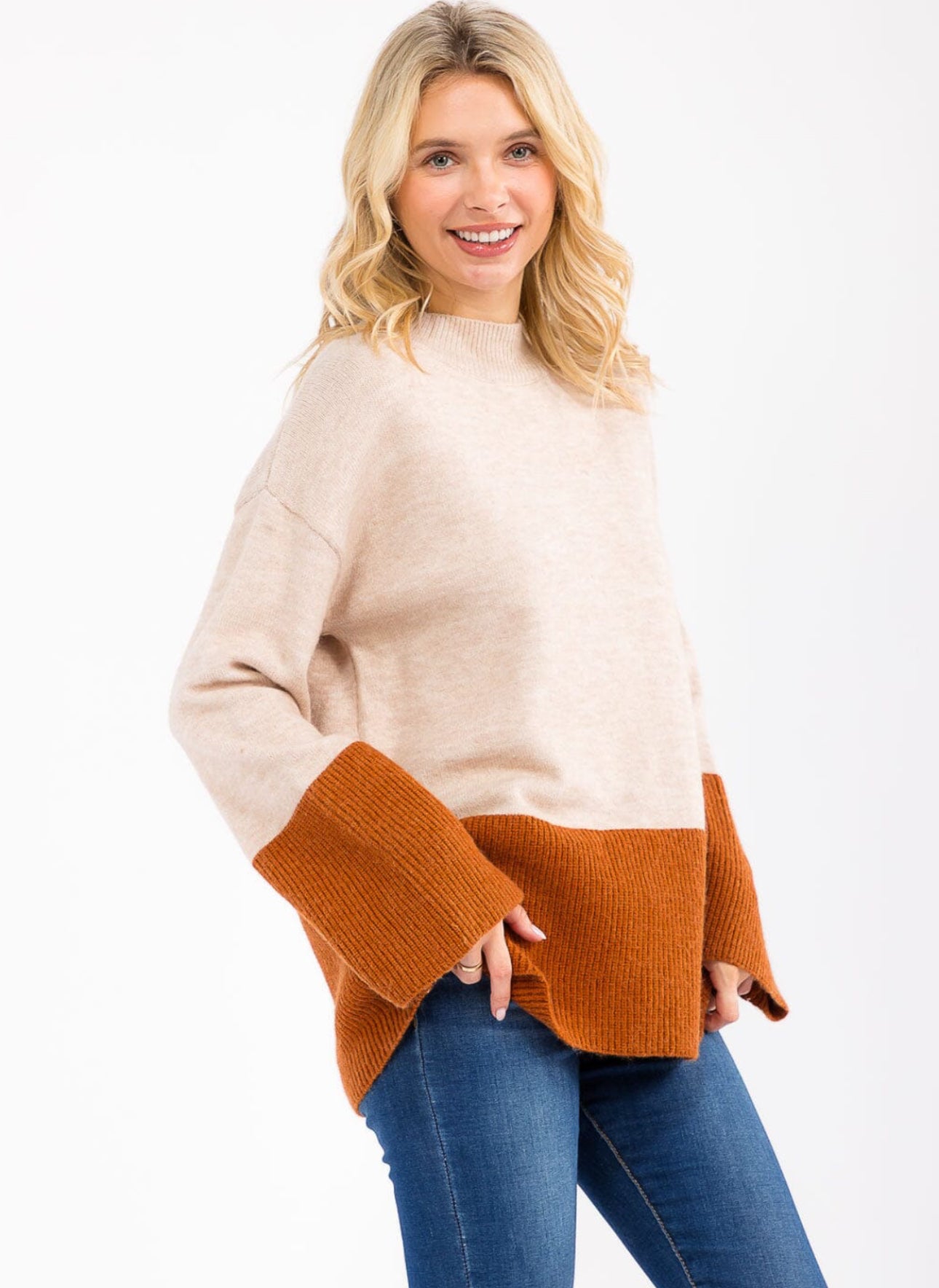 Beige Colorblock Sweater