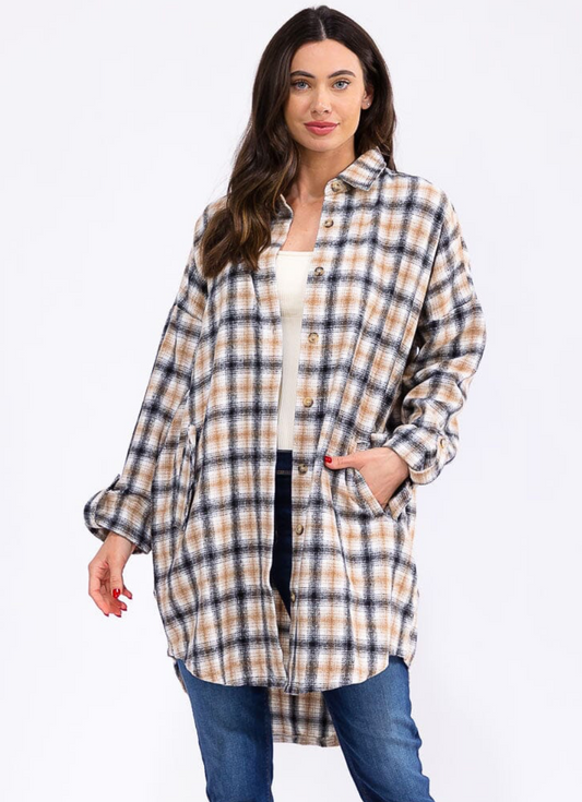 Black Plaid Long Shacket