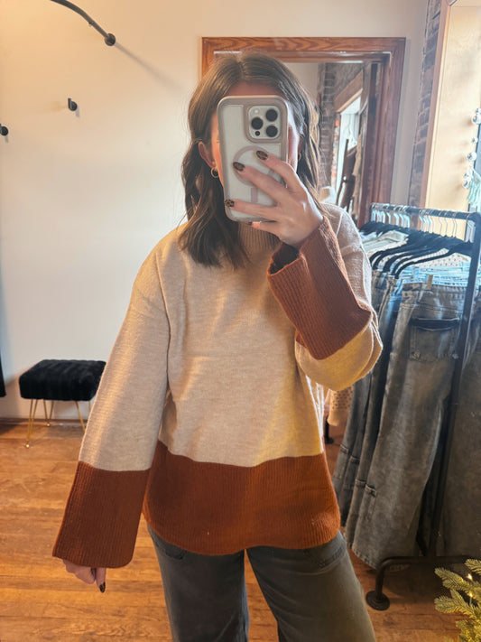 Beige Colorblock Sweater