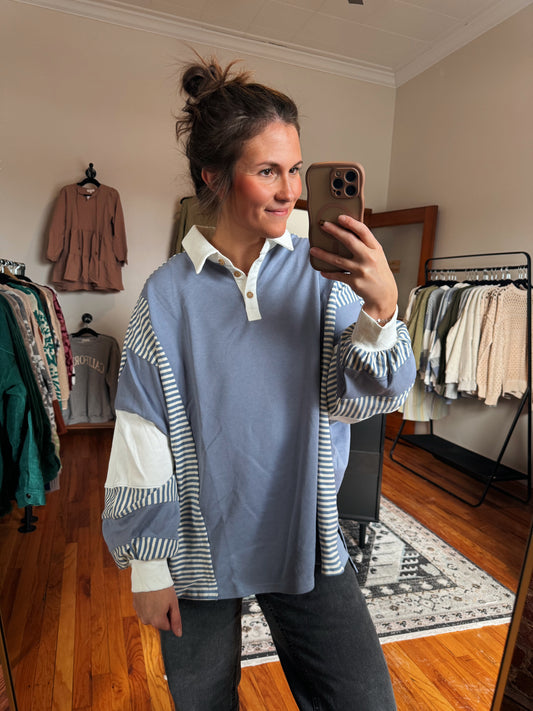 Slate Blue Colorblock Pullover