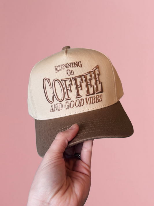 Beige Coffee + Good Vibes Embroidered Hat