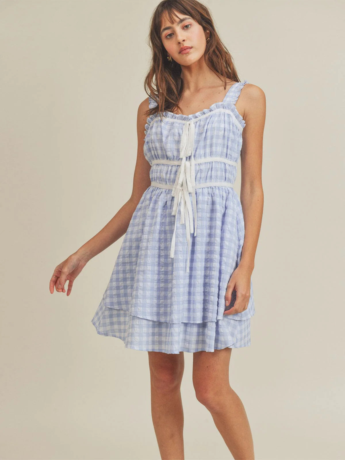 Blue Gingham Plaid Dress