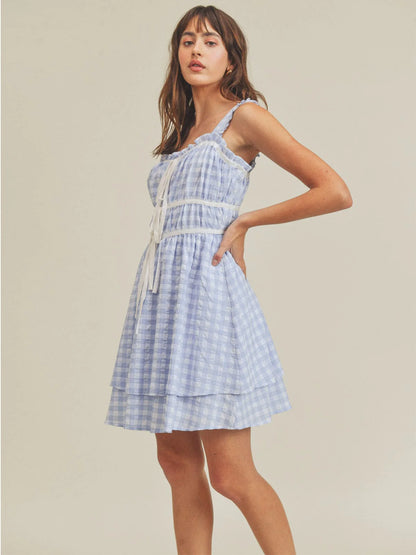Blue Gingham Plaid Dress